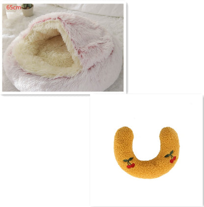 2 In 1 Dog And Cat Bed Pet Winter Bed Round Plush Warm