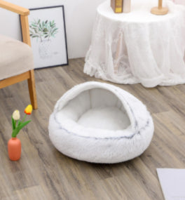 2 In 1 Dog And Cat Bed Pet Winter Bed Round Plush Warm