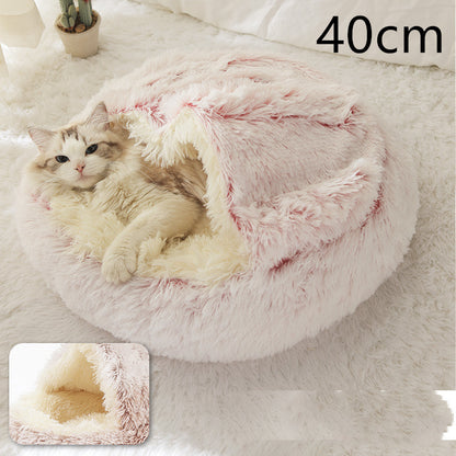 2 In 1 Dog And Cat Bed Pet Winter Bed Round Plush Warm