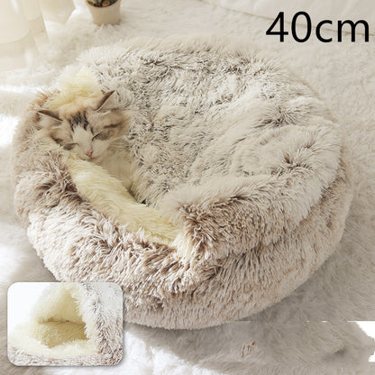 2 In 1 Dog And Cat Bed Pet Winter Bed Round Plush Warm