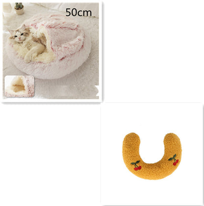2 In 1 Dog And Cat Bed Pet Winter Bed Round Plush Warm