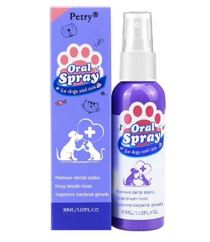 Petry Oral Spray for dogs and cats with packaging on a white background