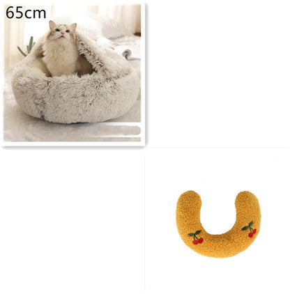 2 In 1 Dog And Cat Bed Pet Winter Bed Round Plush Warm