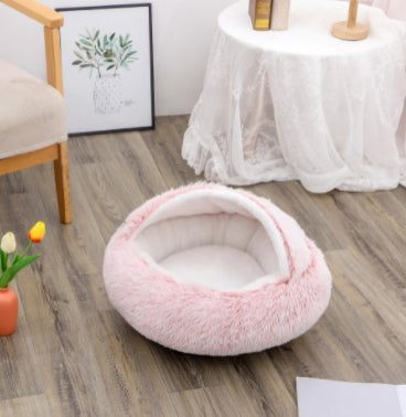 2 In 1 Dog And Cat Bed Pet Winter Bed Round Plush Warm