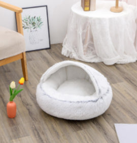 2 In 1 Dog And Cat Bed Pet Winter Bed Round Plush Warm