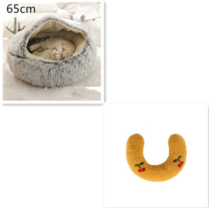 2 In 1 Dog And Cat Bed Pet Winter Bed Round Plush Warm