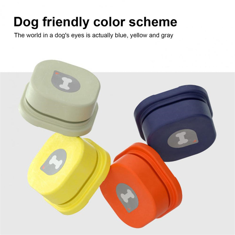 Four colorful pet buttons with a dog icon