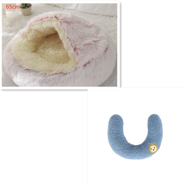 2 In 1 Dog And Cat Bed Pet Winter Bed Round Plush Warm