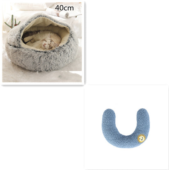 2 In 1 Dog And Cat Bed Pet Winter Bed Round Plush Warm