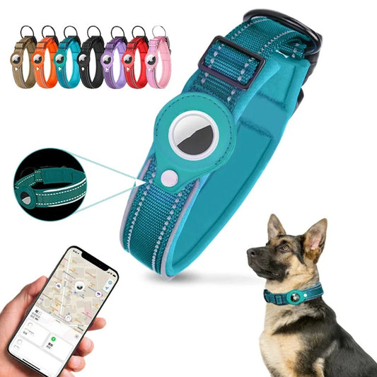 AirTag dog collar adjustable reflective nylon GPS tracking collar for dogs