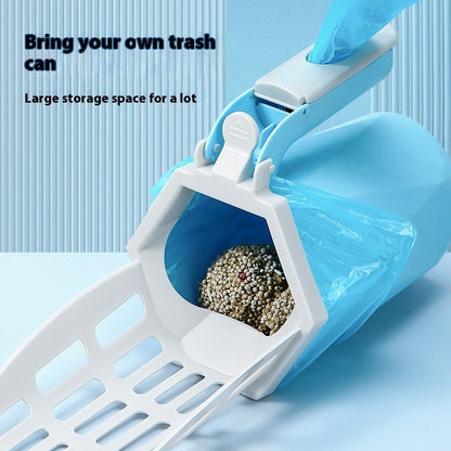 Blue cat litter scoop with waste bin for convenient litter box cleaning