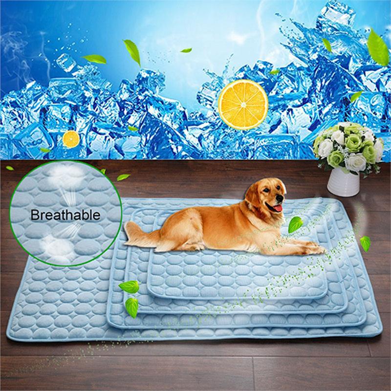 Dog cooling mat made with breathable ice silk fabric for summer heat