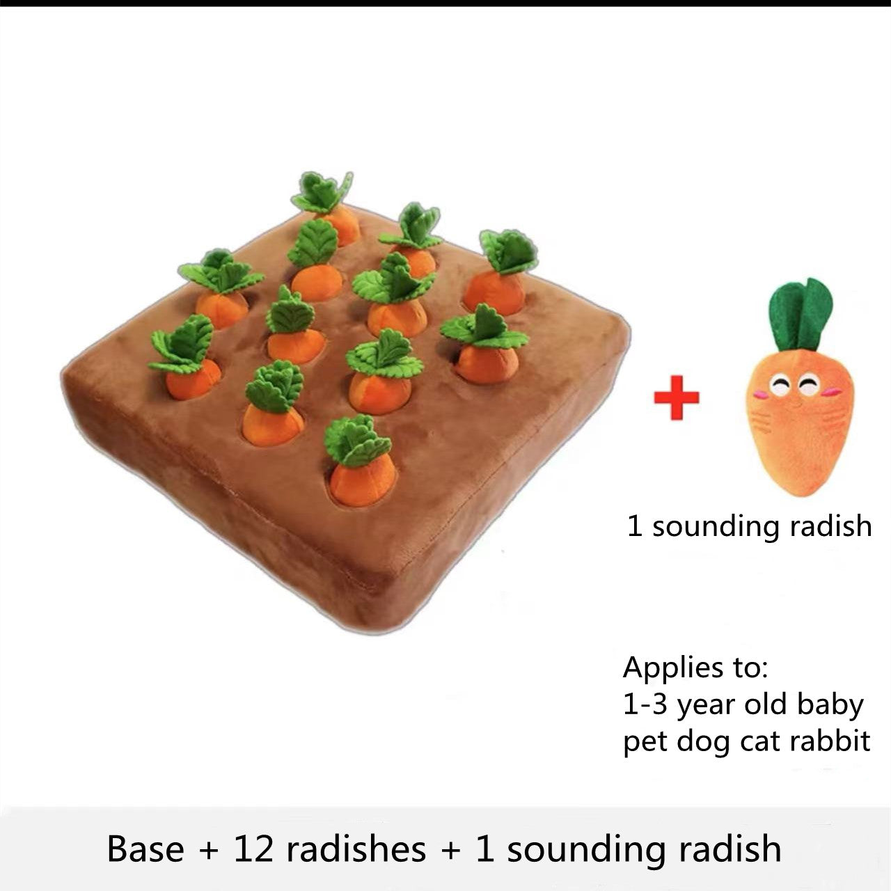 Interactive carrot snuffle mat with removable plush carrots, dog enrichment toy for treat hiding, sniffing and slow feeding