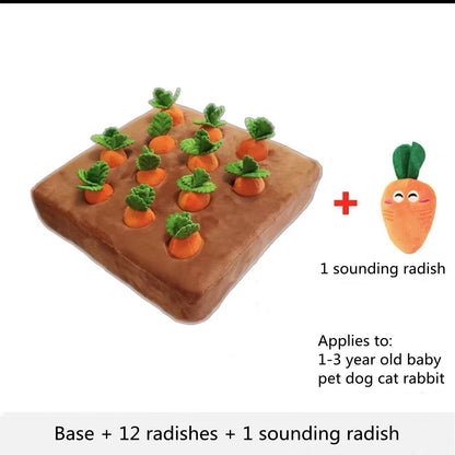 Interactive carrot snuffle mat with removable plush carrots, dog enrichment toy for treat hiding, sniffing and slow feeding