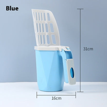 Blue pet toilet with white holder for convenient 