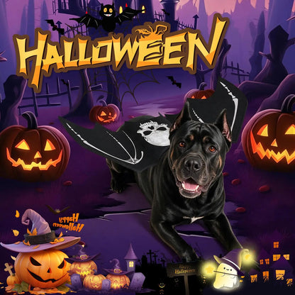 Cute Halloween bat wings outfit for dogs with decorative pumpkin bell