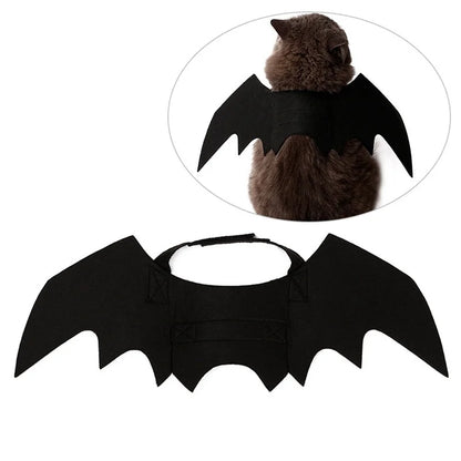Adjustable black bat-wing pet costume for male and female cats