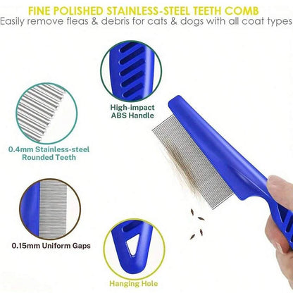4-Pack Stainless Steel Flea Comb for Dogs & Cats