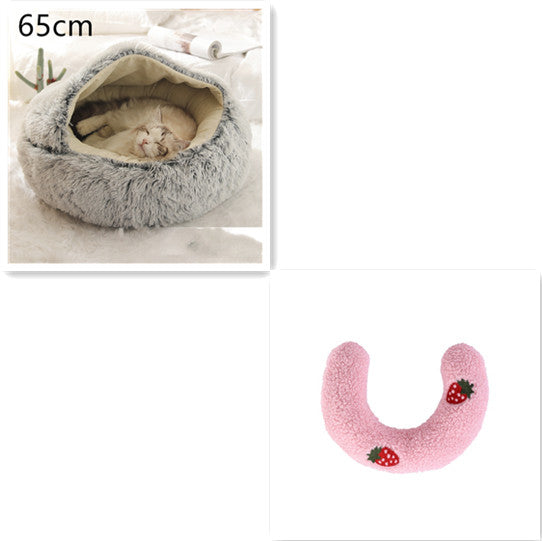 2 In 1 Dog And Cat Bed Pet Winter Bed Round Plush Warm