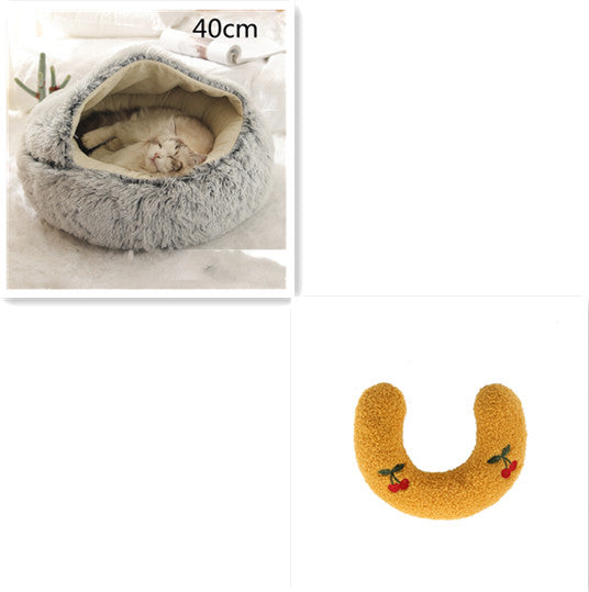 2 In 1 Dog And Cat Bed Pet Winter Bed Round Plush Warm