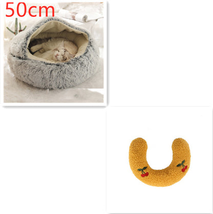 2 In 1 Dog And Cat Bed Pet Winter Bed Round Plush Warm