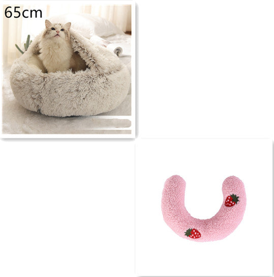 2 In 1 Dog And Cat Bed Pet Winter Bed Round Plush Warm