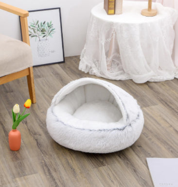 2 In 1 Dog And Cat Bed Pet Winter Bed Round Plush Warm