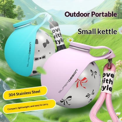Two small portable water bottles with decorative elements on a nature-themed background
