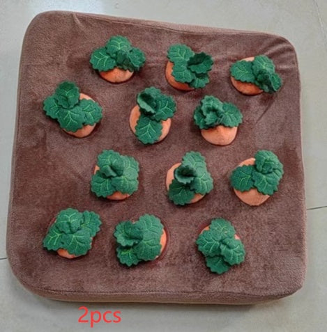 Two piece dog snuffle mat ith carrot puzzle design for mental stimulation