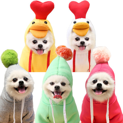 Warm dog hoodies in colorful fruit styles for small dogs and cats