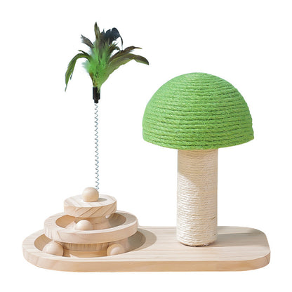 Premium wooden interactive cat toy with stable base, rolling ball track, and feather teaser for endless feline entertainment